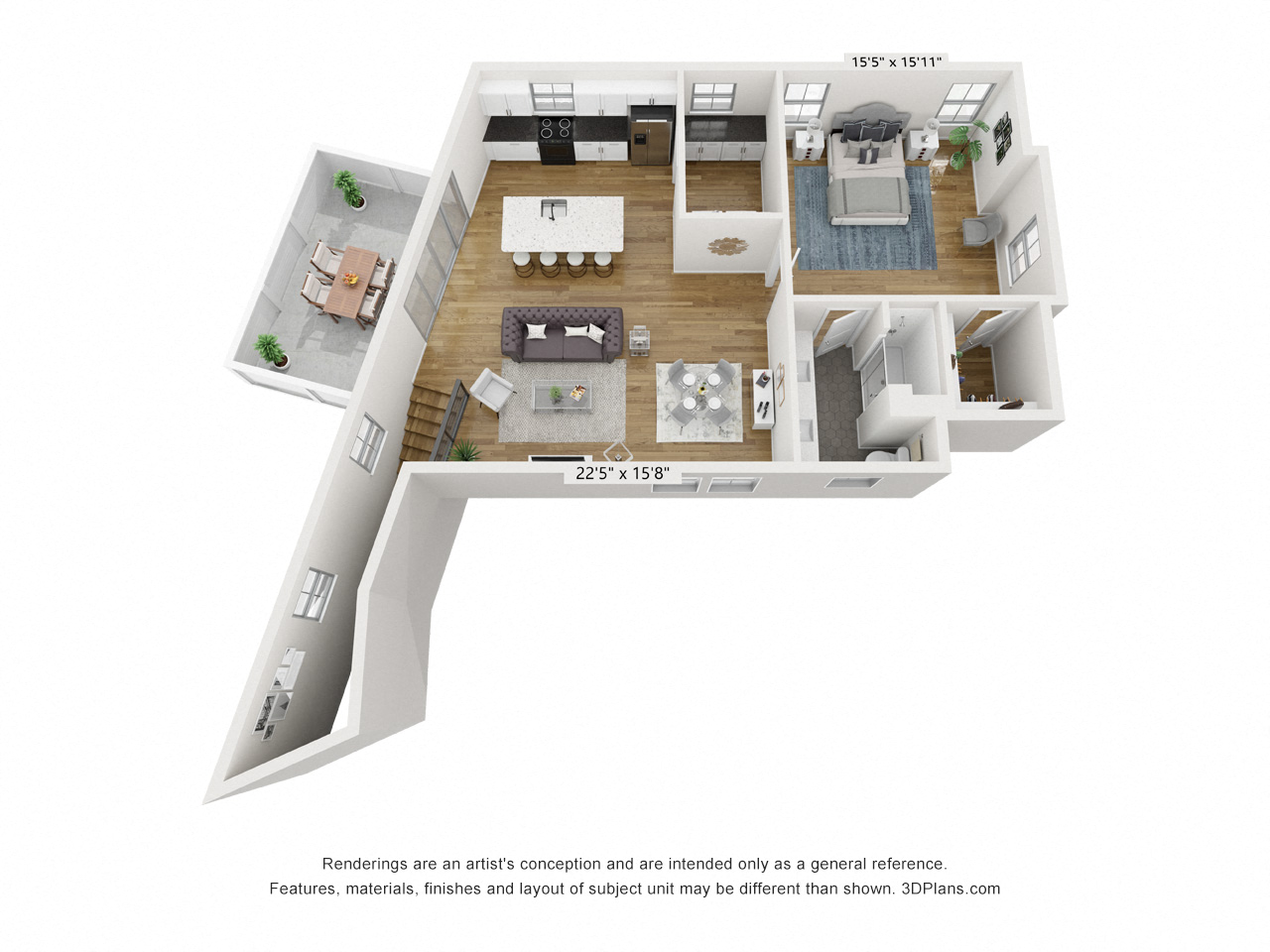 Floor plan for 1 bed, 1 bath, 1209 sqft